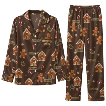 Wyoming Cowboys Long Pajama Set Customized Candy Scatter Brown Best Selling
