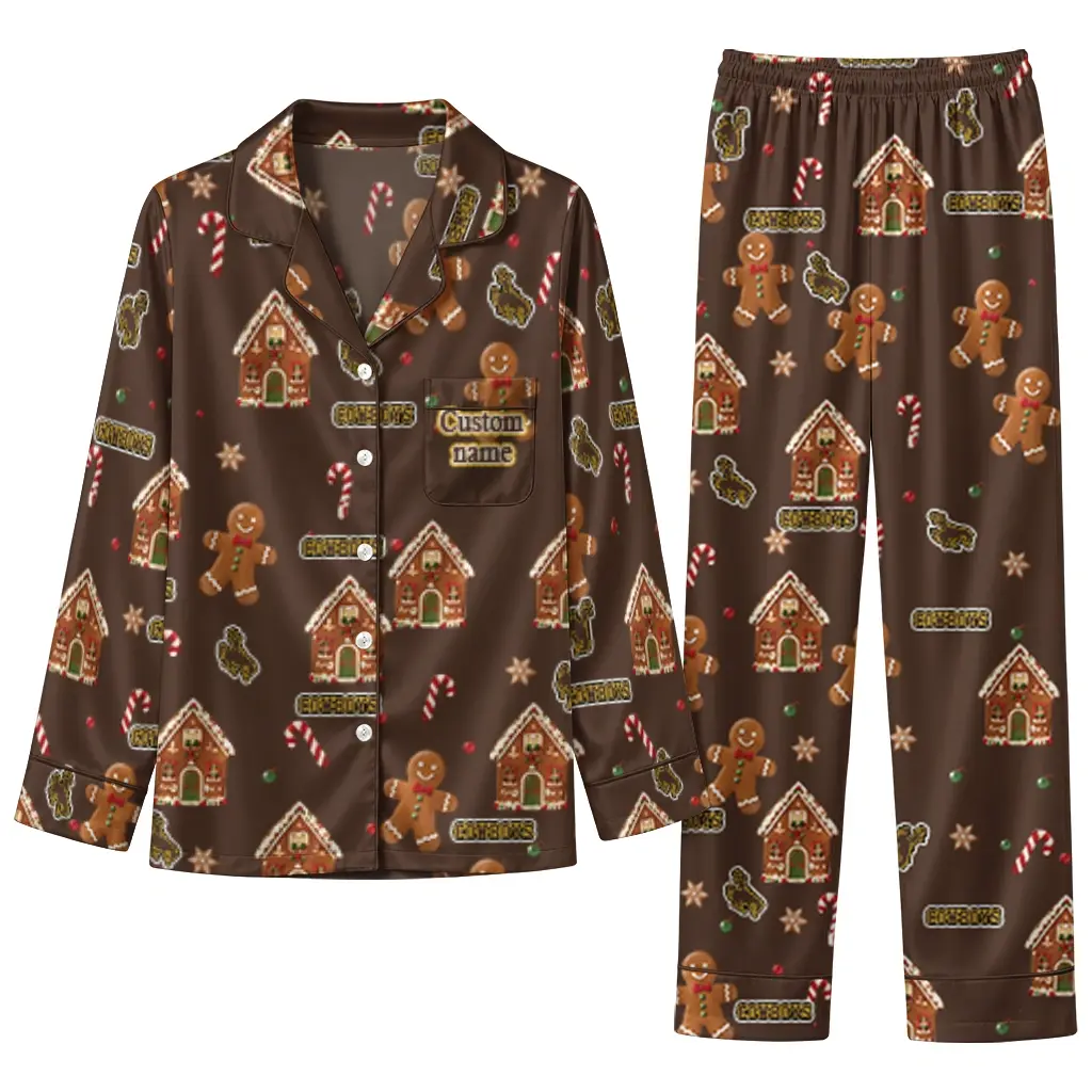 Wyoming Cowboys Long Pajama Set Customized Candy Scatter Brown Best Selling Wyoming Cowboys Long Pajama Set Customized Candy Scatter Brown Best Selling