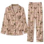 Wyoming Cowboys Long Pajama Set Customized Ribbon Chains Brown Best Selling