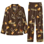Wyoming Cowboys Long Pajama Set Customized Snack Scatter Brown Best Selling