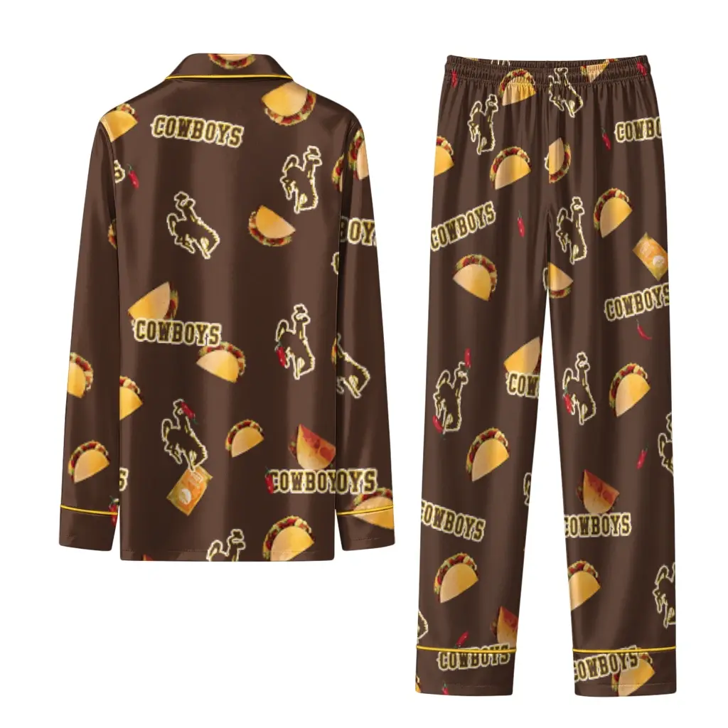 Wyoming Cowboys Long Pajama Set Customized Snack Scatter Brown Fashion Forward Wyoming Cowboys Long Pajama Set Customized Snack Scatter Brown Fashion Forward