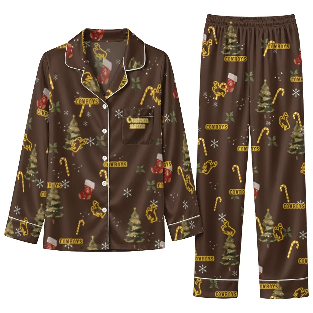 Wyoming Cowboys Long Pajama Set Customized Sprig Scatter Brown Best Selling Wyoming Cowboys Long Pajama Set Customized Sprig Scatter Brown Best Selling