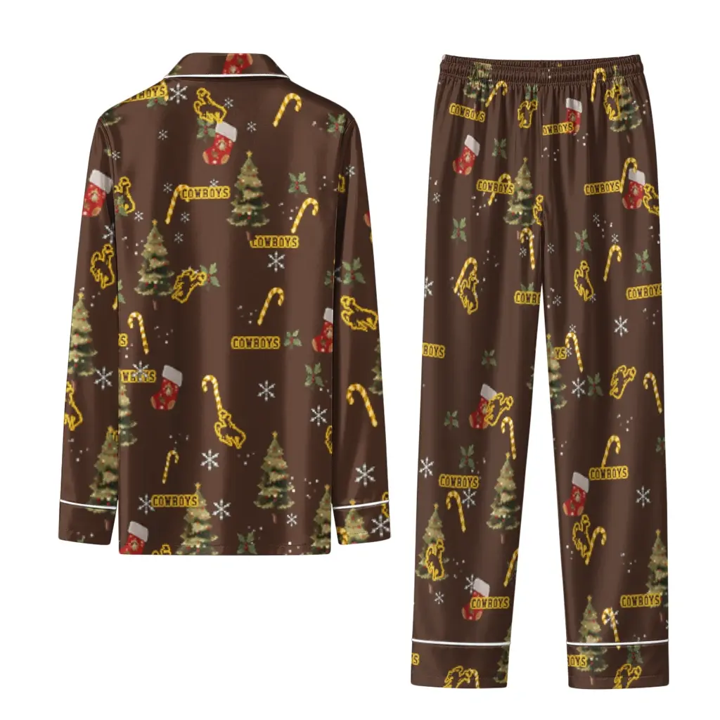 Wyoming Cowboys Long Pajama Set Customized Sprig Scatter Brown Fashion Forward Wyoming Cowboys Long Pajama Set Customized Sprig Scatter Brown Fashion Forward