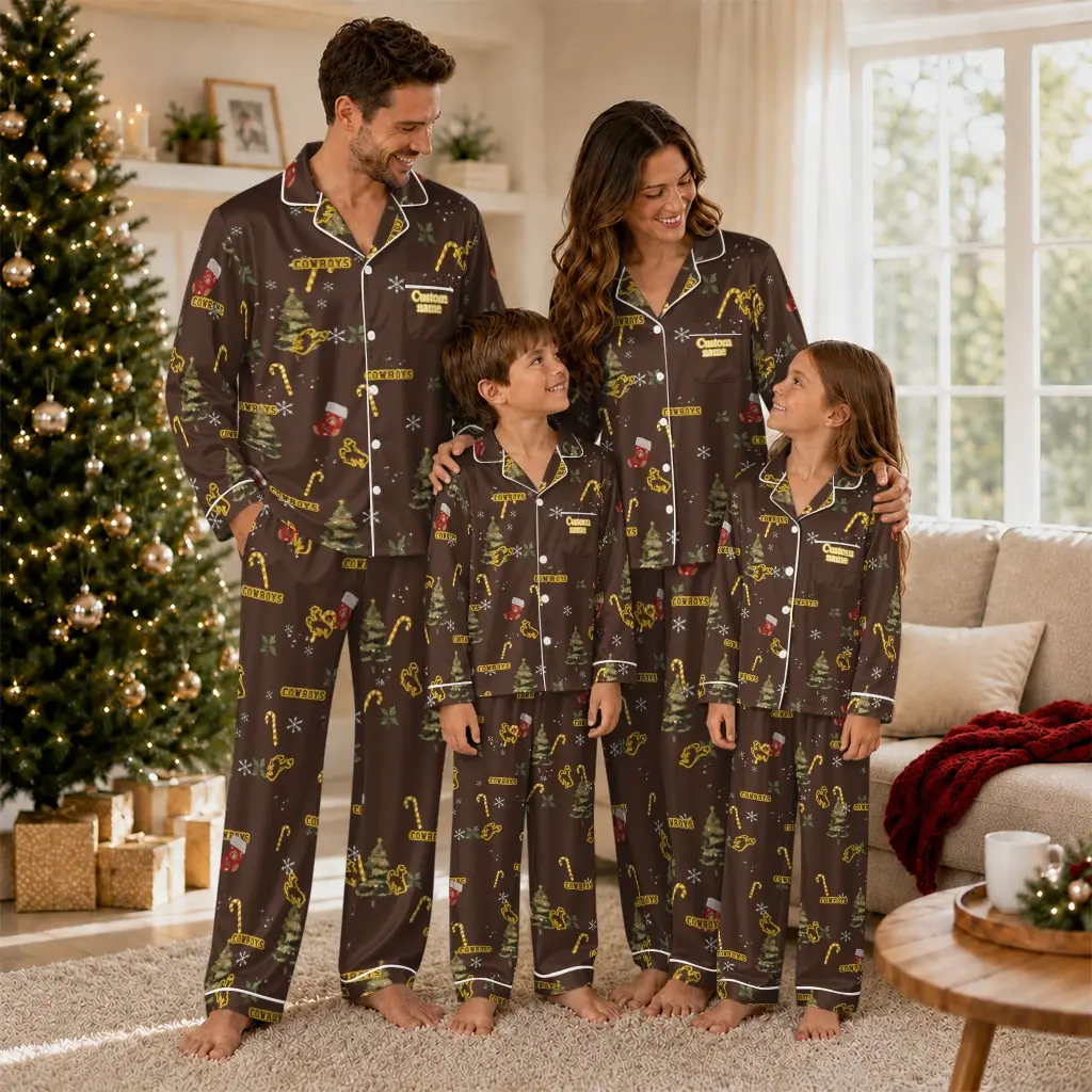 Wyoming Cowboys Long Pajama Set Customized Sprig Scatter Brown Latest Model Wyoming Cowboys Long Pajama Set Customized Sprig Scatter Brown Latest Model